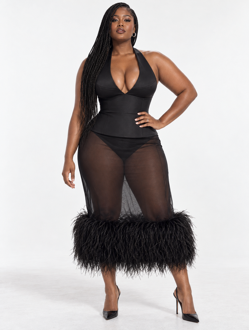 Midnight Feather Corset Set