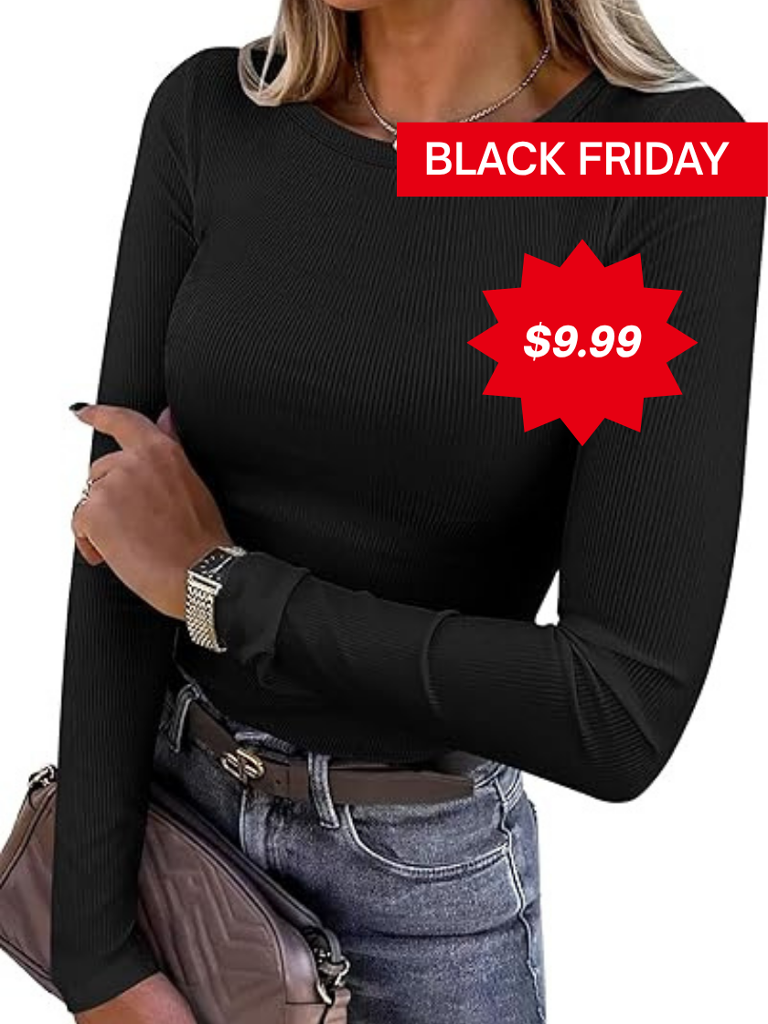 Basic Rib Knit Long Sleeve Top-(Black Friday)