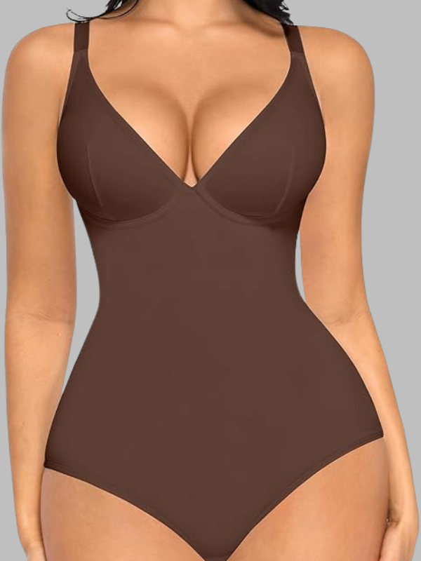 V Neck Adjustable Straps Tummy Control Bodysuit