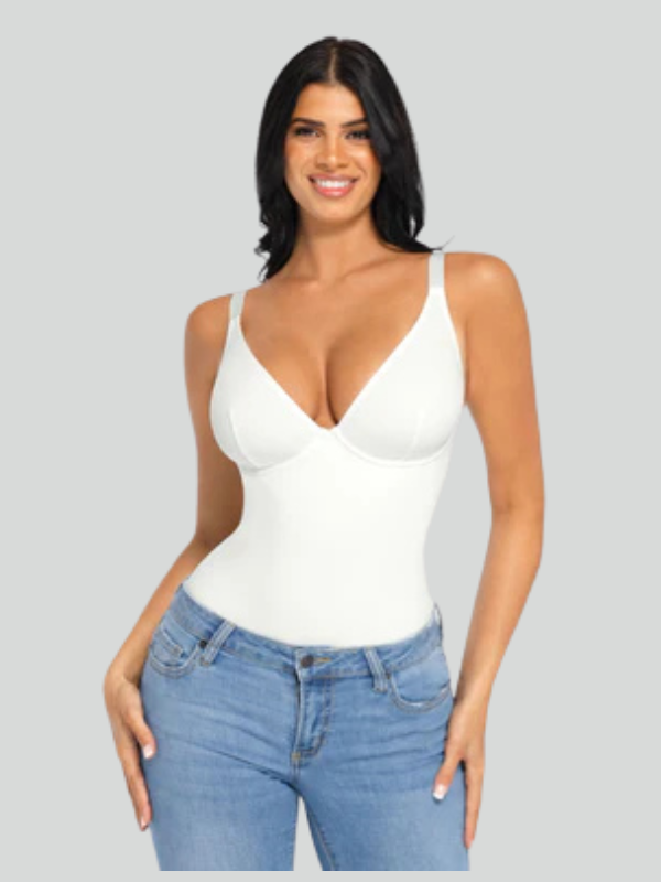 V Neck Adjustable Straps Tummy Control Bodysuit