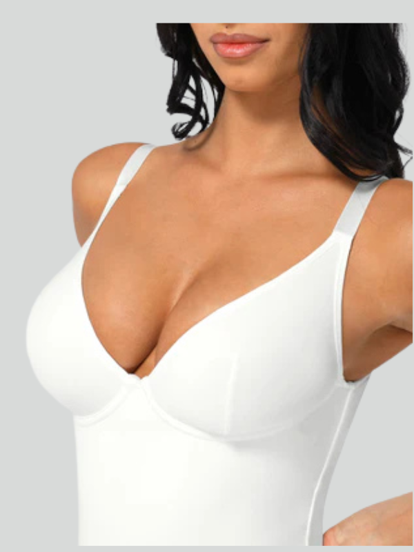 V Neck Adjustable Straps Tummy Control Bodysuit