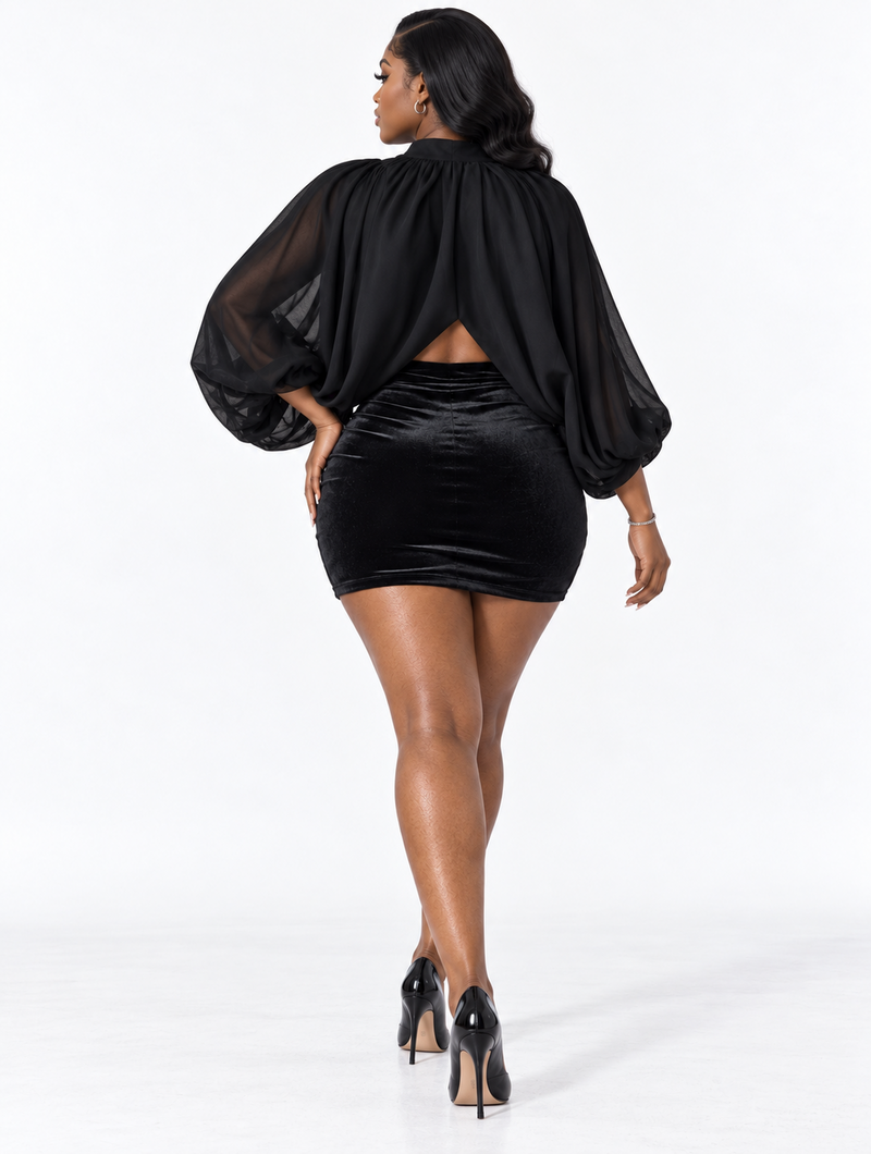 Noir Chiffon Velvet Set