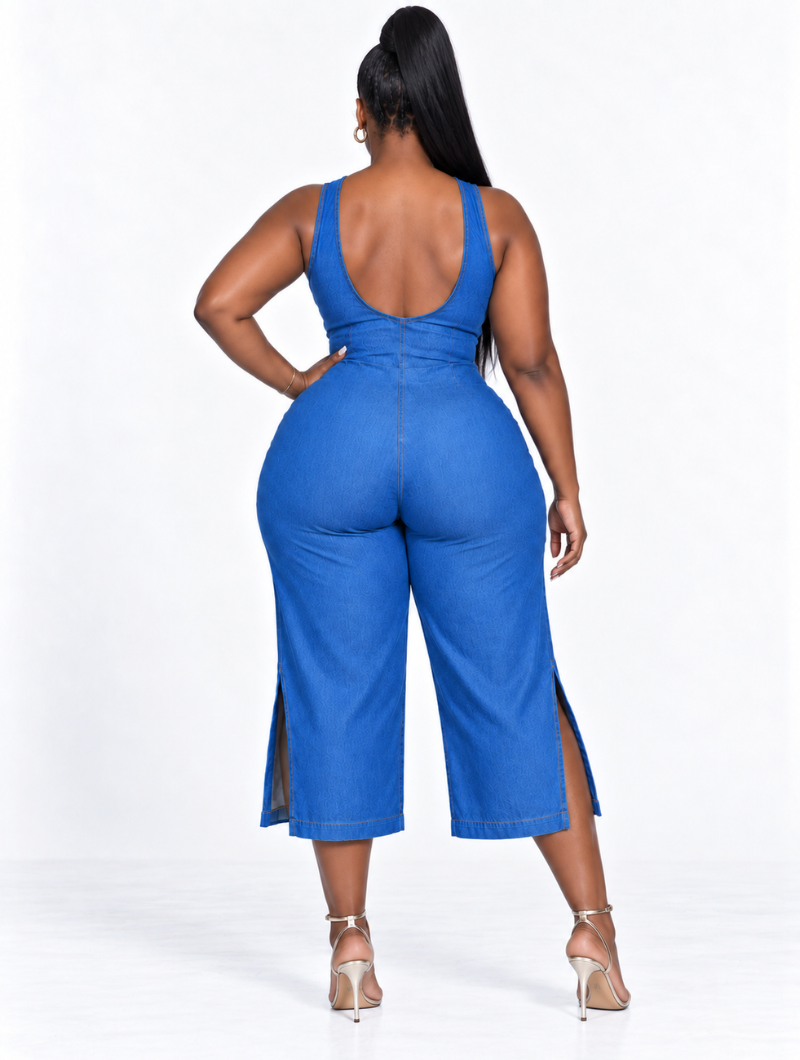 Side Slit Denim Jumpsuit