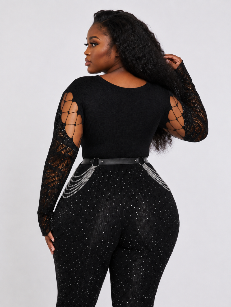 Rhinestone Cutout Flare Jumpsuit