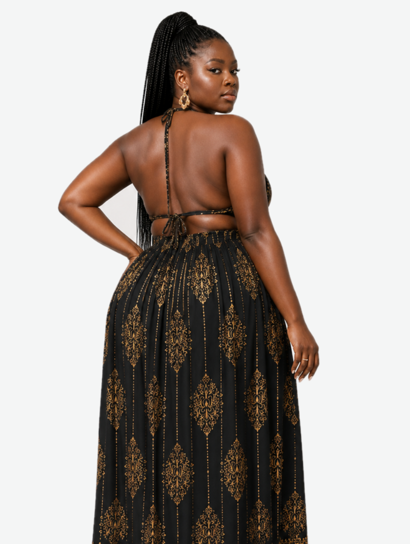 Golden Baroque Cutout Dress