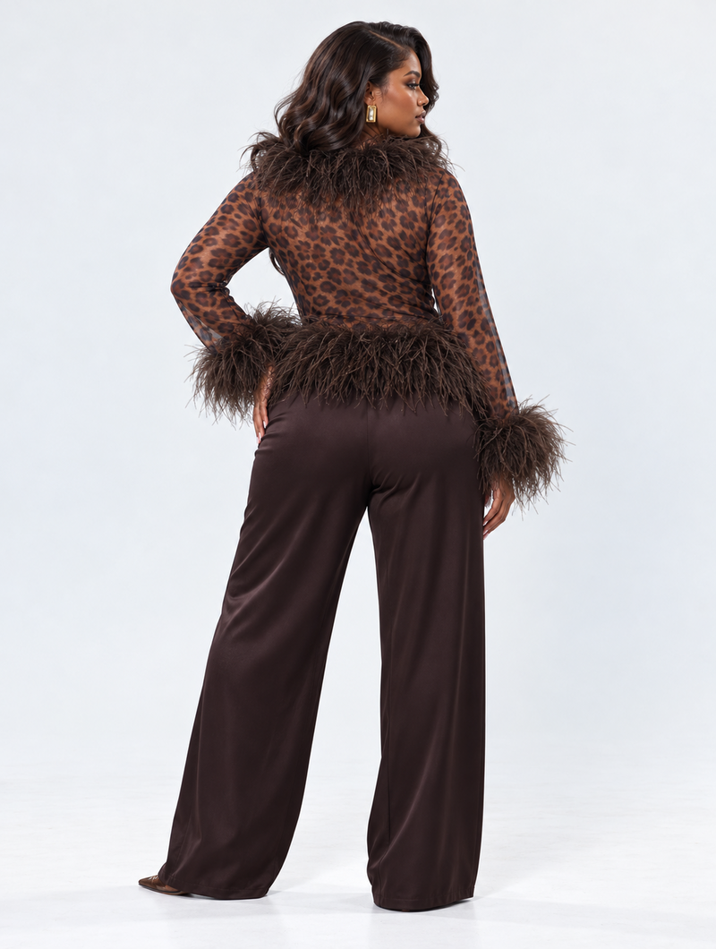 Leopard Feather Trim Top