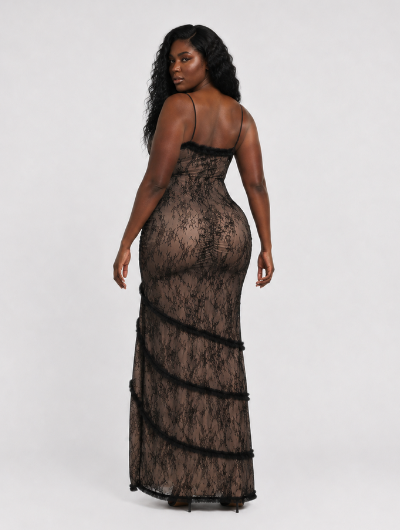 Black Lace Cutout Maxi