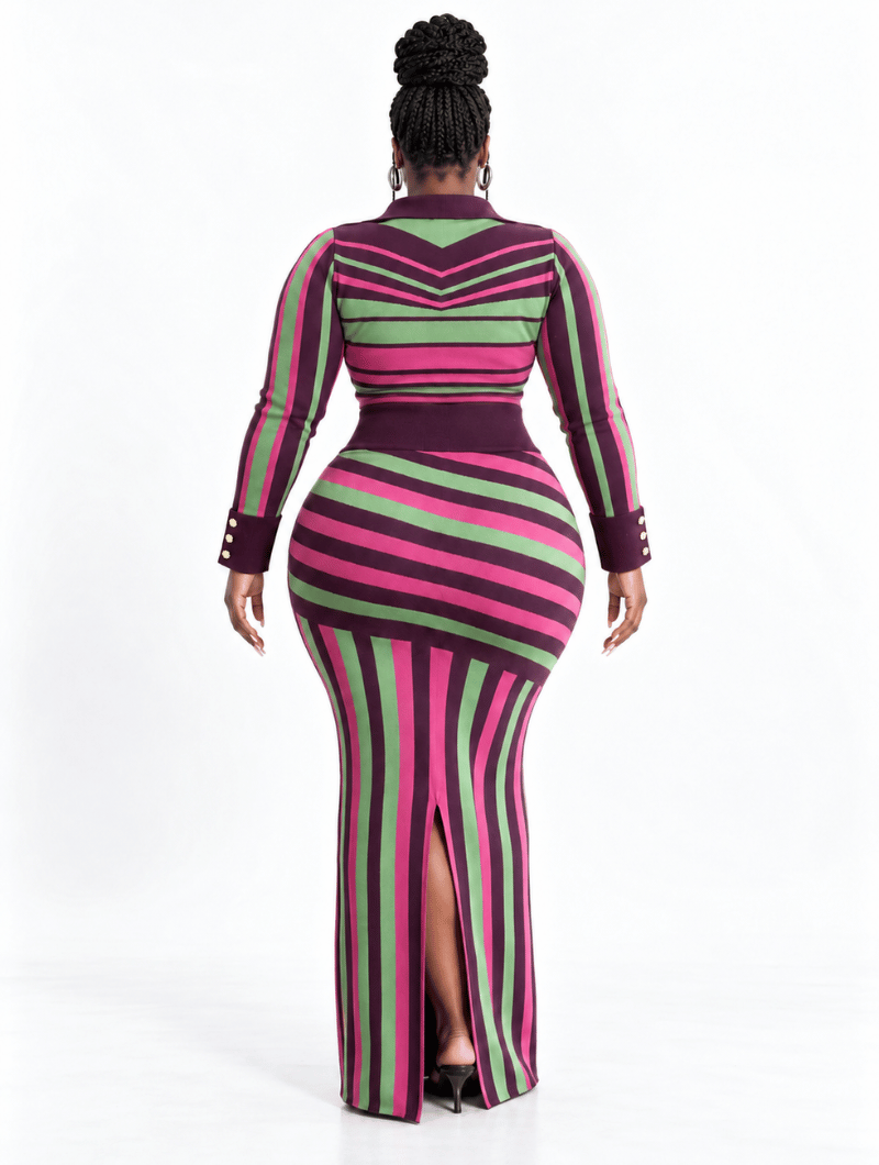 Retro Striped Skirt Set