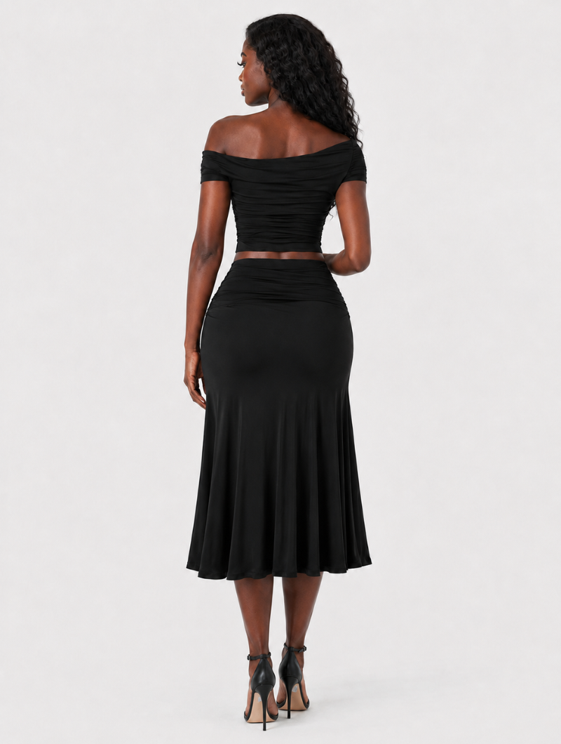 Off-Shoulder Ruched Skirt Set