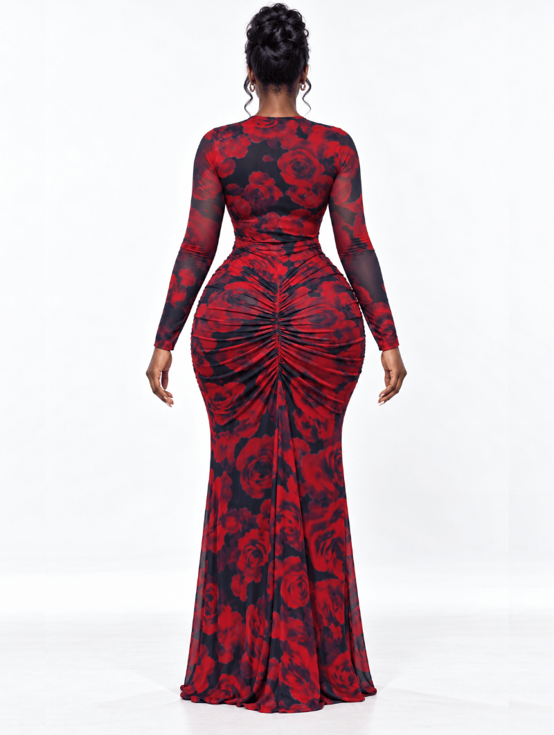 Ruched Rose Cutout Gown