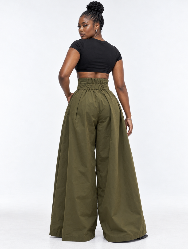 Cinched Drape Wide Pants