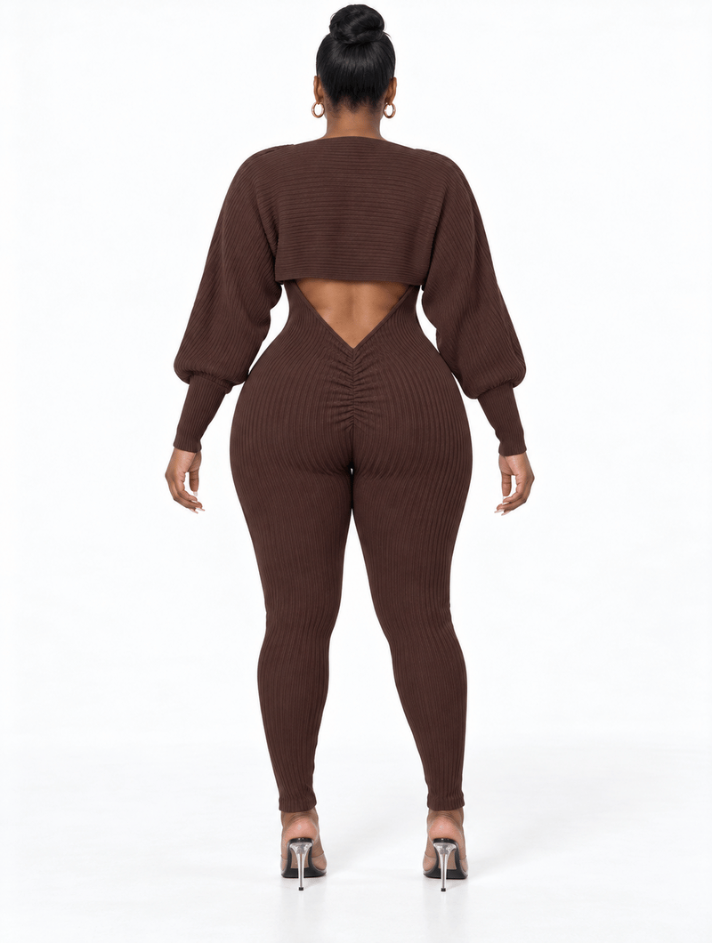 Ribbed Bolero Catsuit Set
