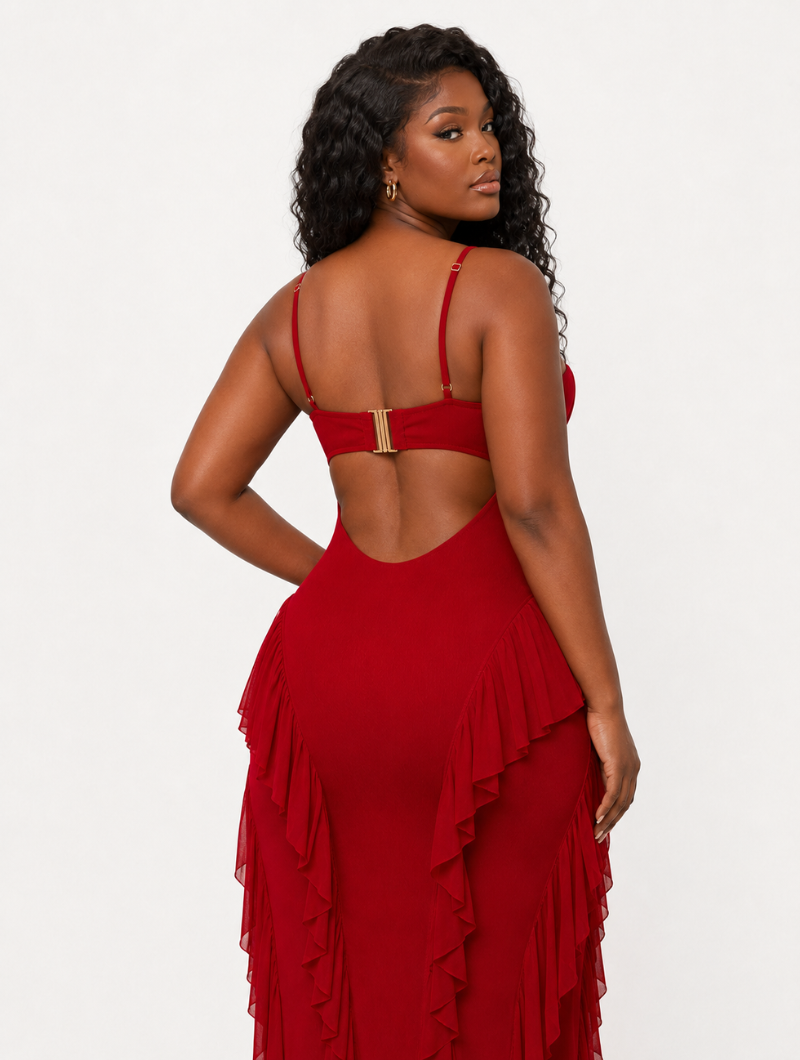 Red Ruffle Maxi Dress