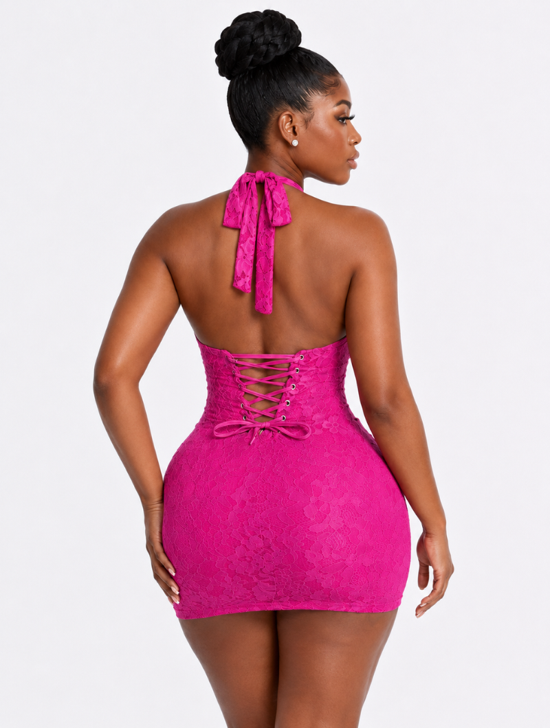 Pink Lace Halter Mini