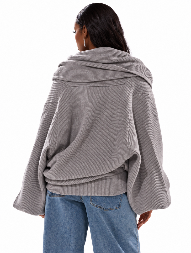 Draped Hood Knit Sweater