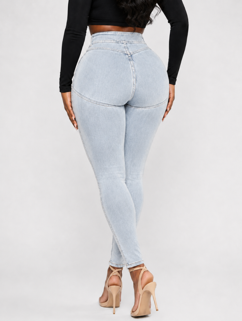 Snatched Waist Button Skinny