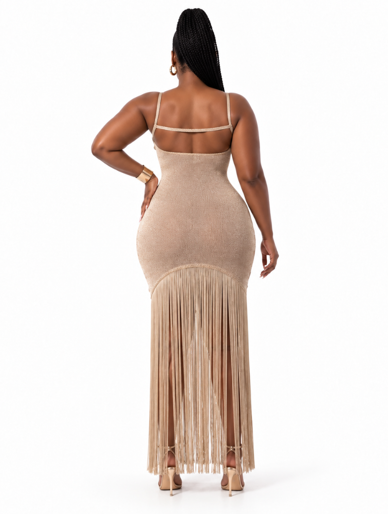 Gilded Fringe Maxi Dress