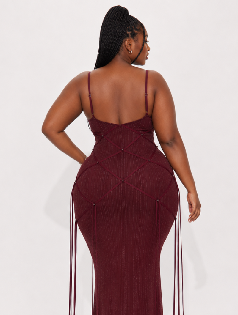 Burgundy Lattice Maxi Dress