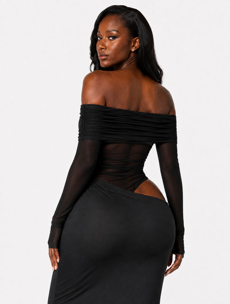 Off-Shoulder Mesh Maxi