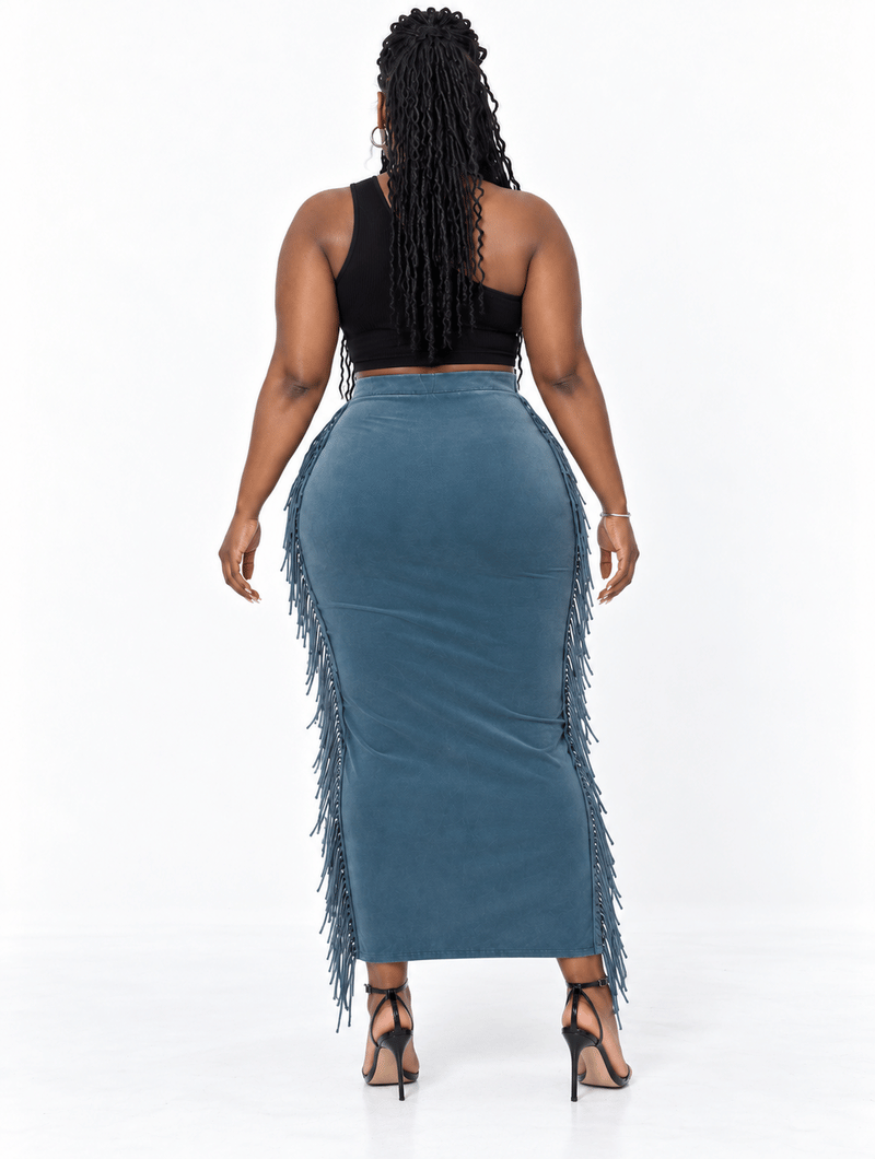 Fringe Trim Column Skirt