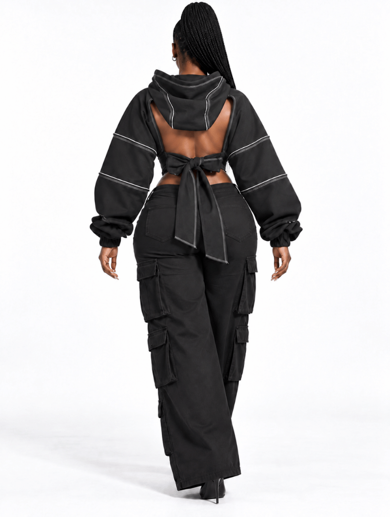 Cutout Tie-Back Hoodie