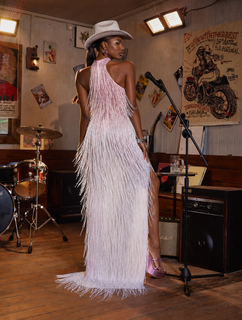 Ombre Fringe Maxi Dress