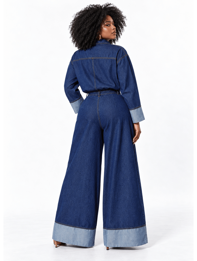 Retro Wide Denim Jumpsuit (Pre-Order)
