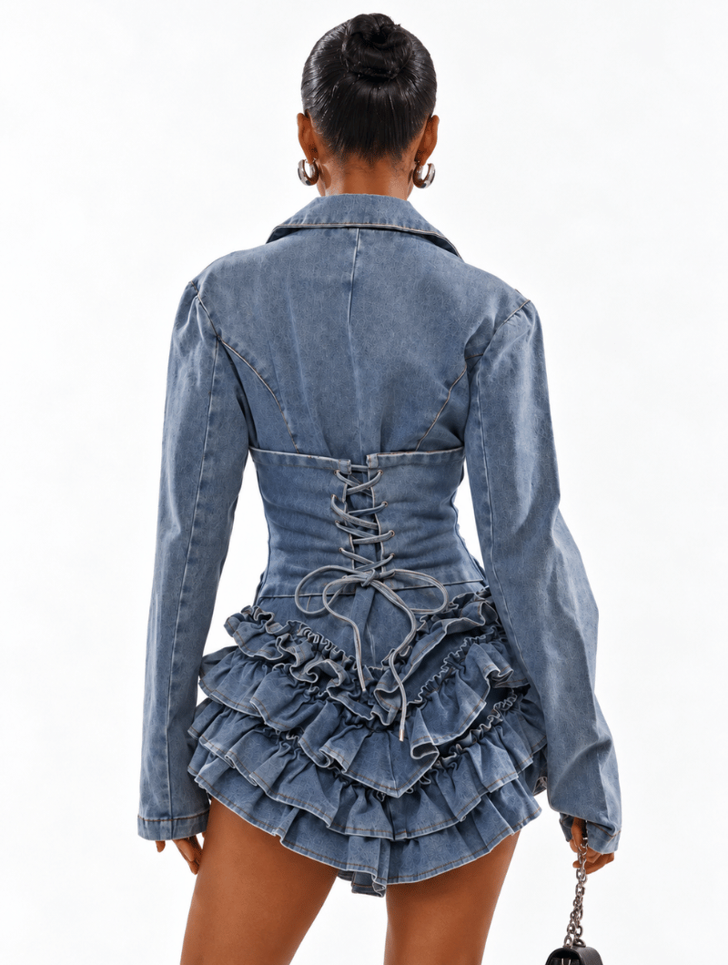 Denim Ruffle Blazer Romper
