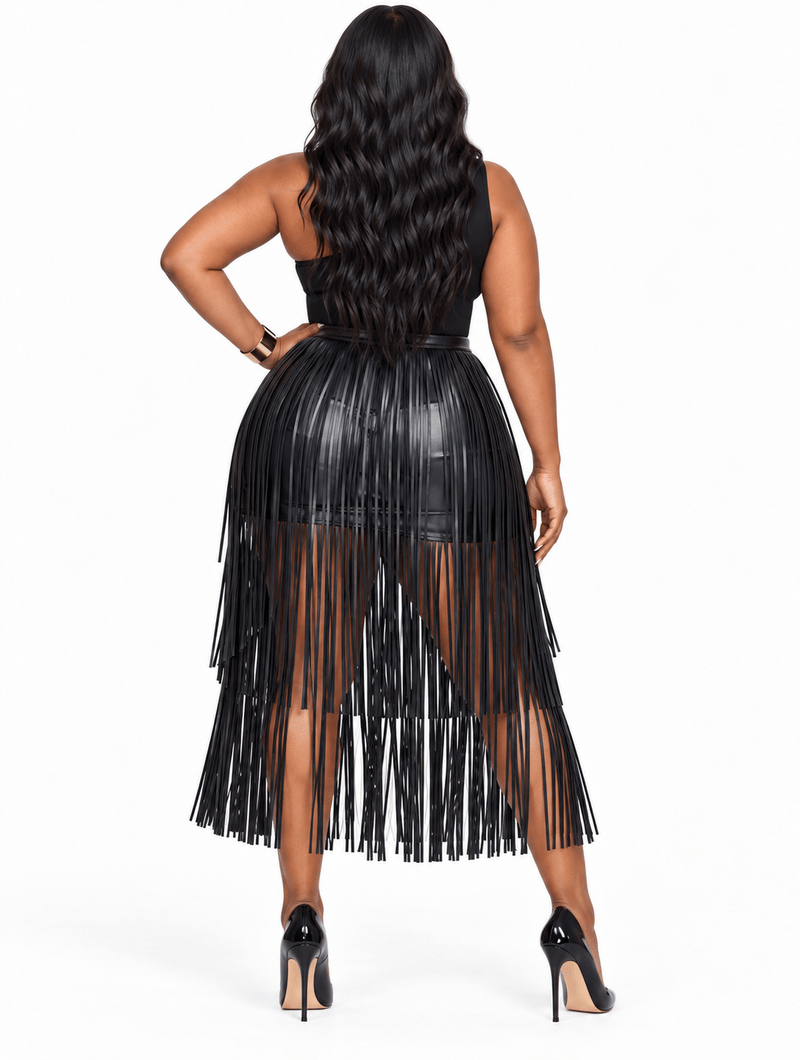 Tiered Leather Fringe Skirt (Pre-Order)