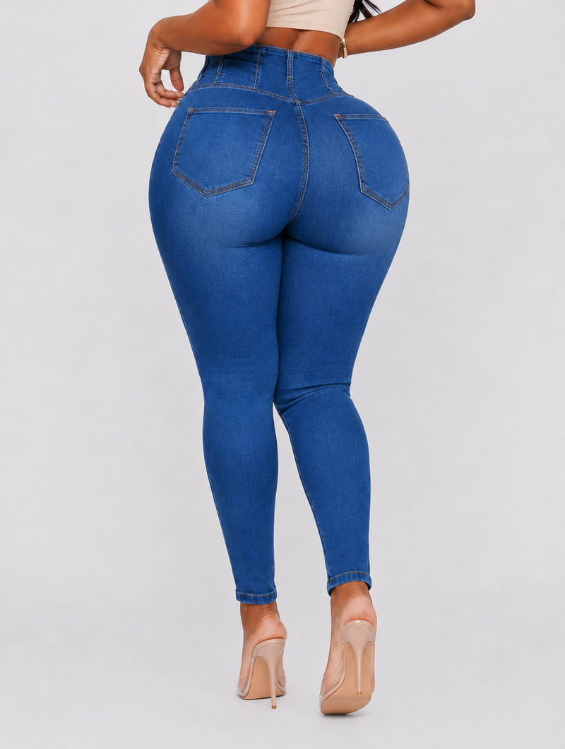 High-Waist Corset Skinny Jeans