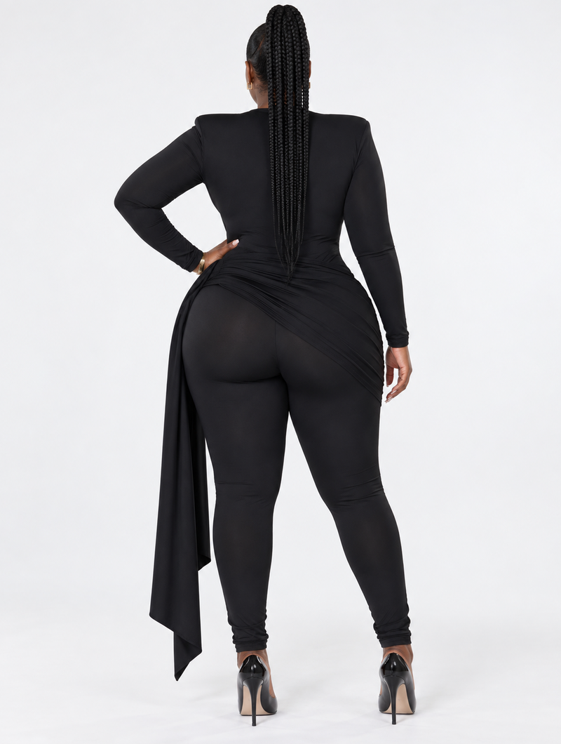 Plunge Ruched Drape Jumpsuit