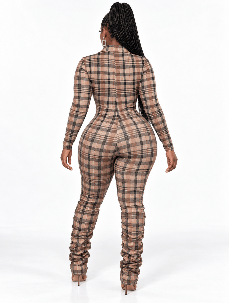 Plaid Stacked Zip Jumpsuit
