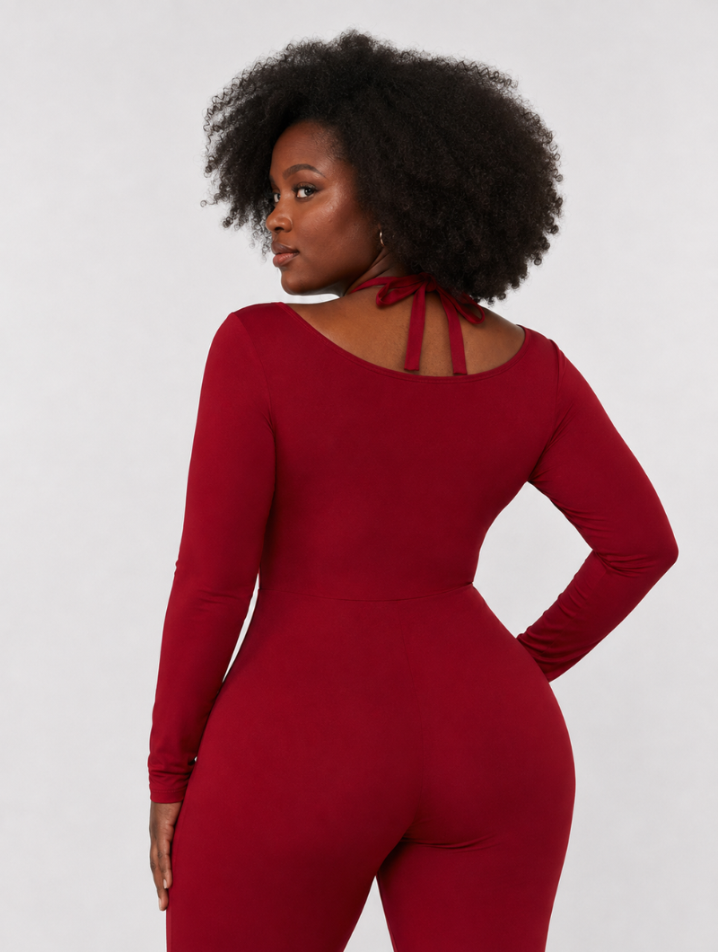 Wine Red Flare Jumpsuit