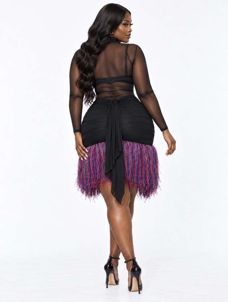 Midnight Fringe Mini Dress
