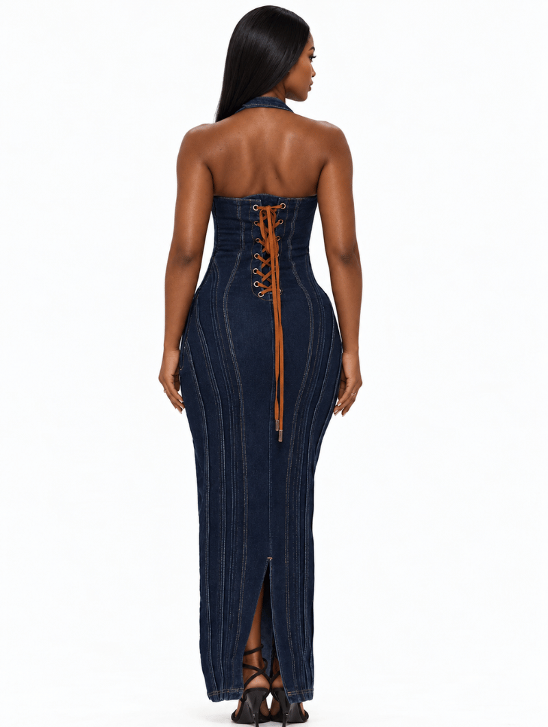 Denim Corset Maxi Dress