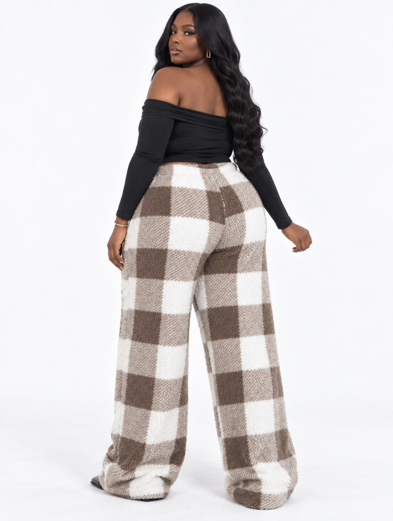 Plush Plaid Wide Pants