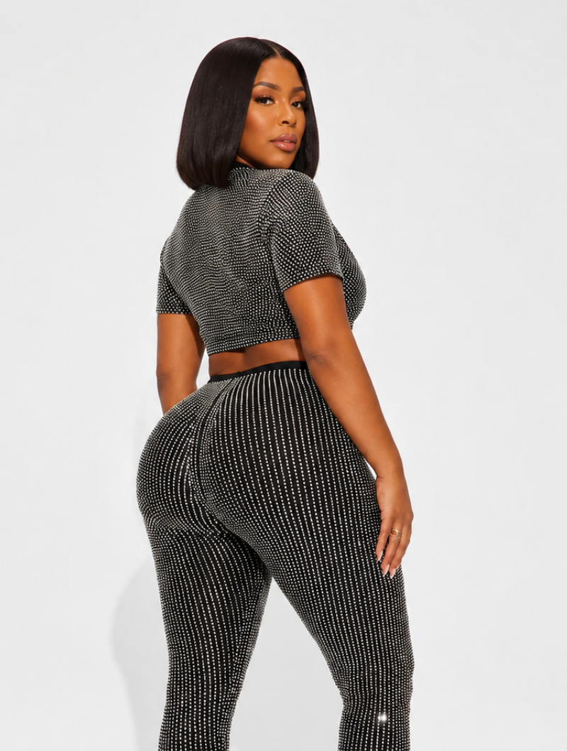Rhinestone Crop Pant Set