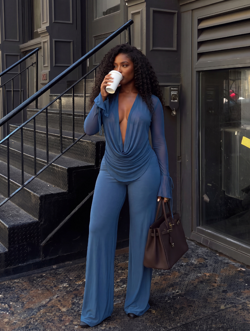 Deep V Mesh Pant Set