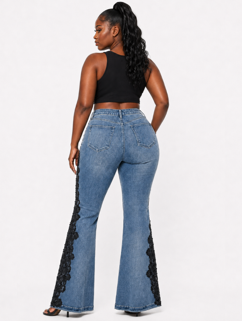 Floral Lace Flare Jeans