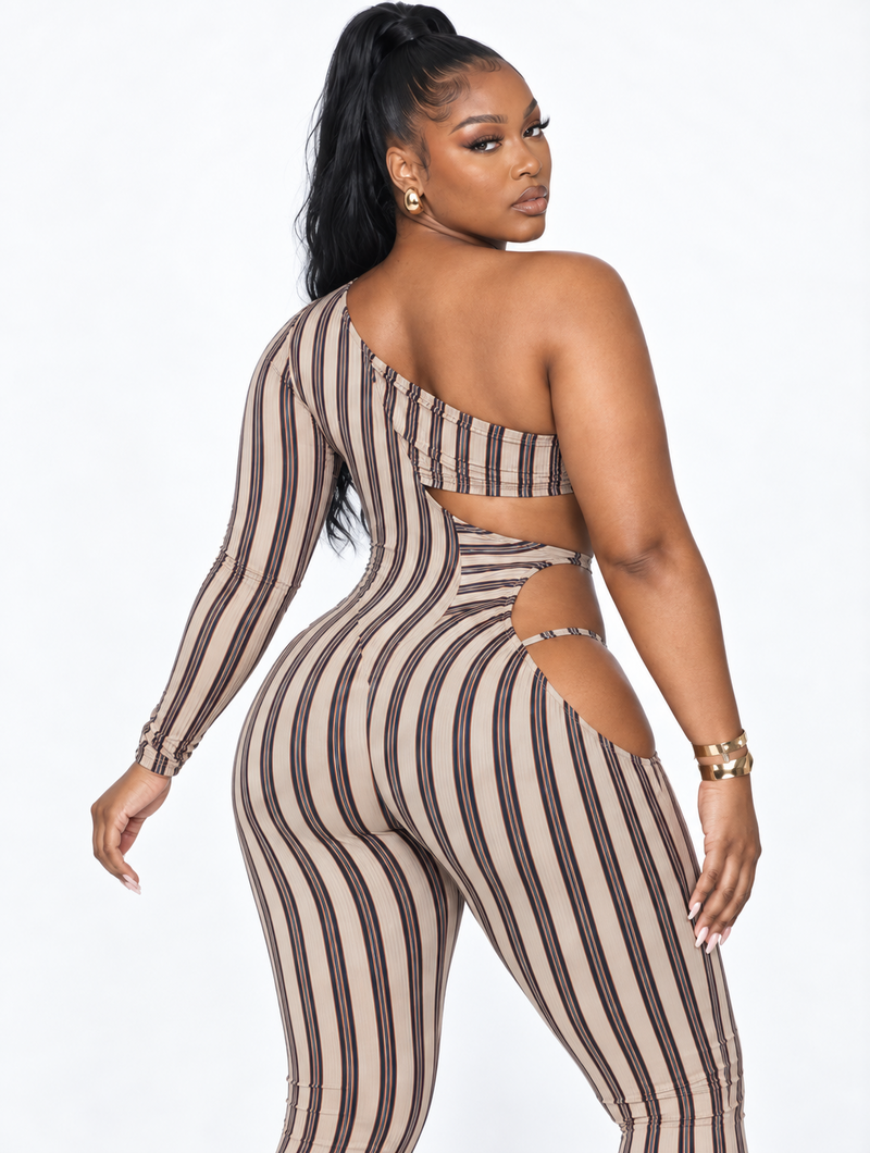 Stripe Tease Cutout Jumpsuit