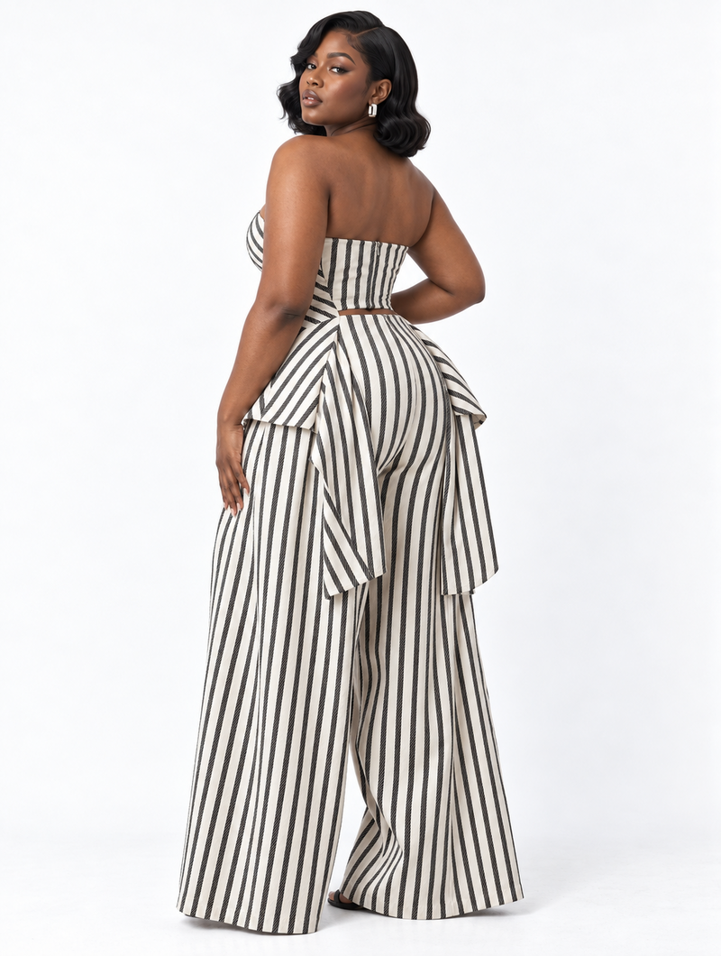 Strapless Stripe Peplum Set (Pre-Order)