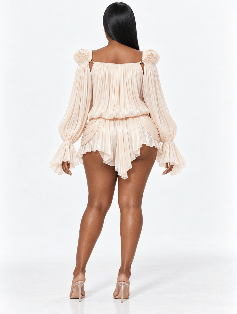 Champagne Plissé Mini Dress