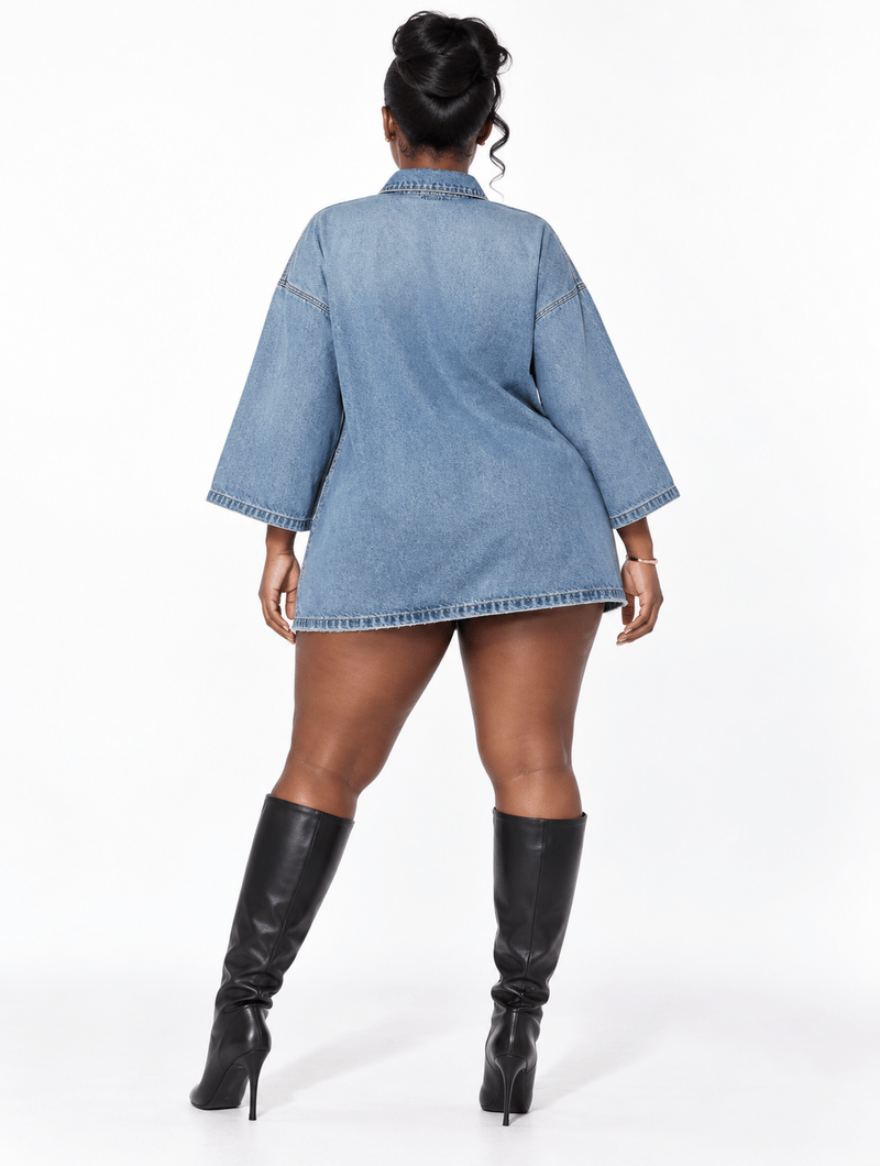 Half-Zip Denim Mini Dress