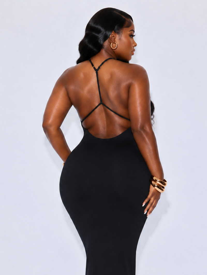 Y-Back Halter Bodycon Maxi