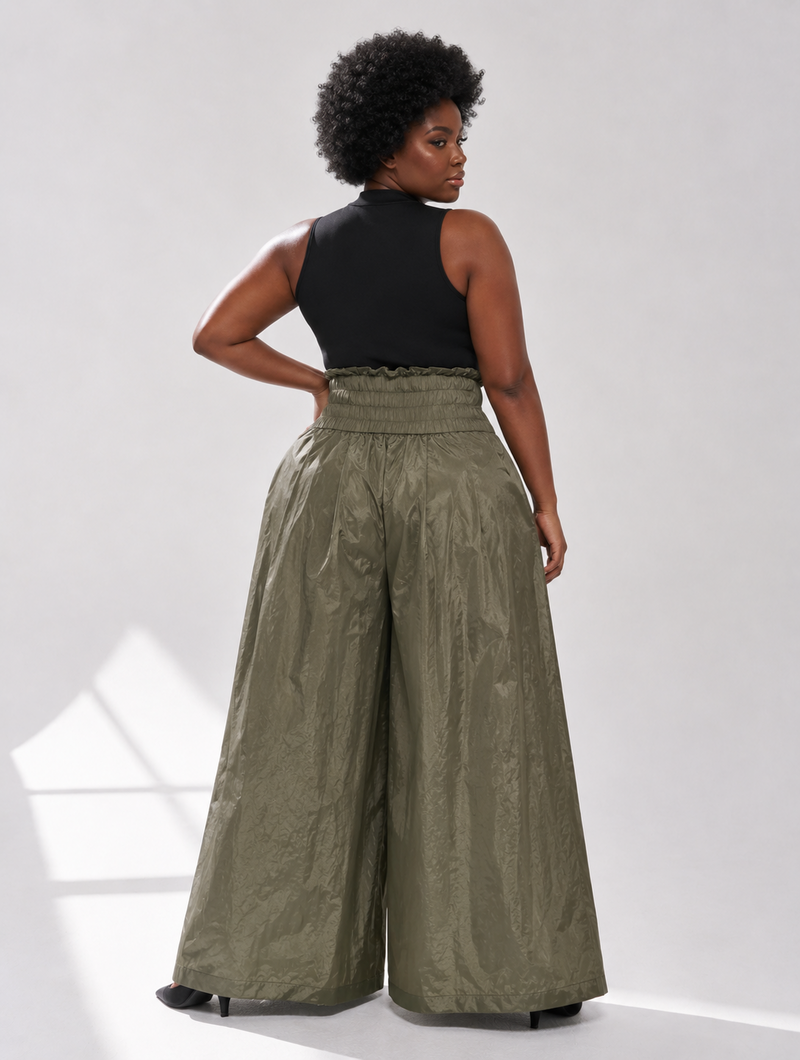 Cinched Parachute Wide Pants