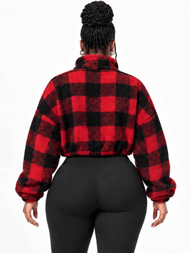 Plaid Cropped Sherpa Jacket
