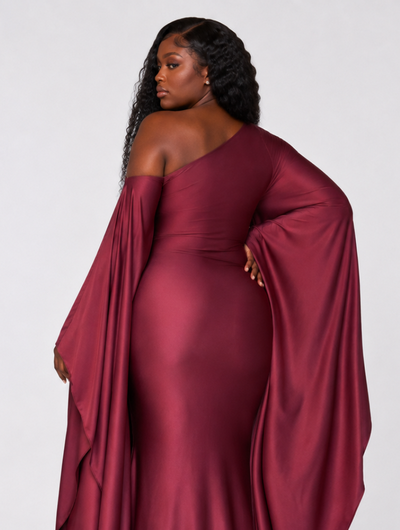 Wine Red One-Shoulder Gown (Pre-Order)