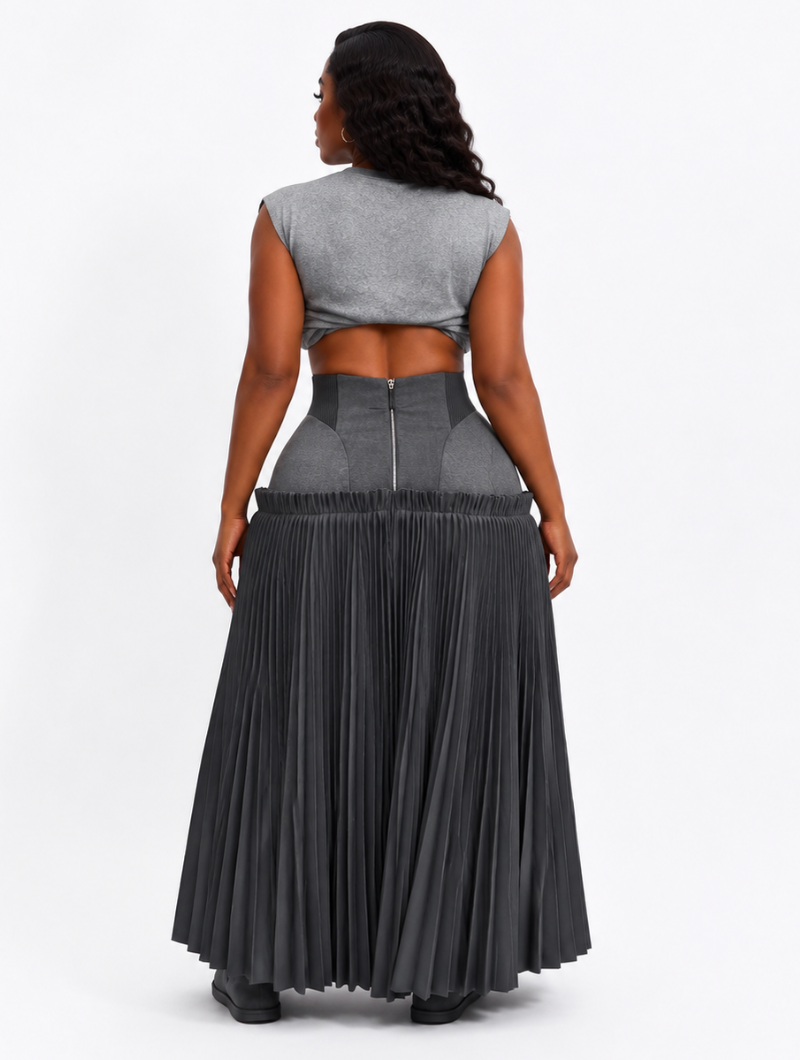 Corset Pleated Maxi Skirt