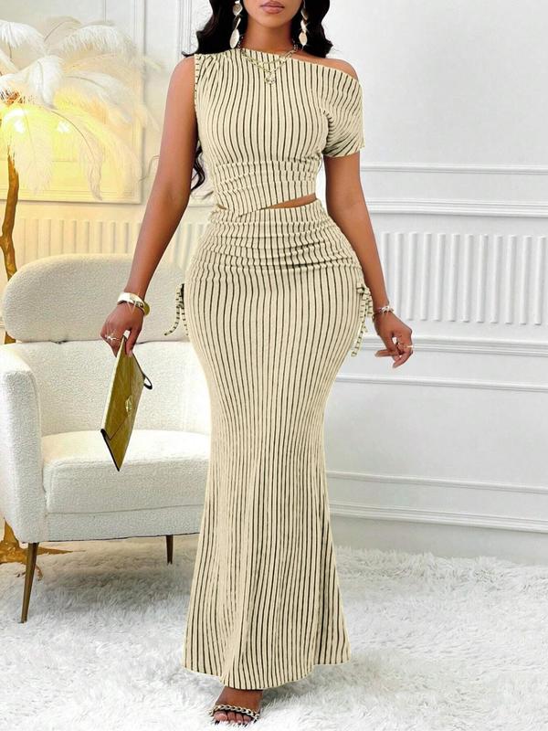 Striped Asymmetrical Skirt Set
