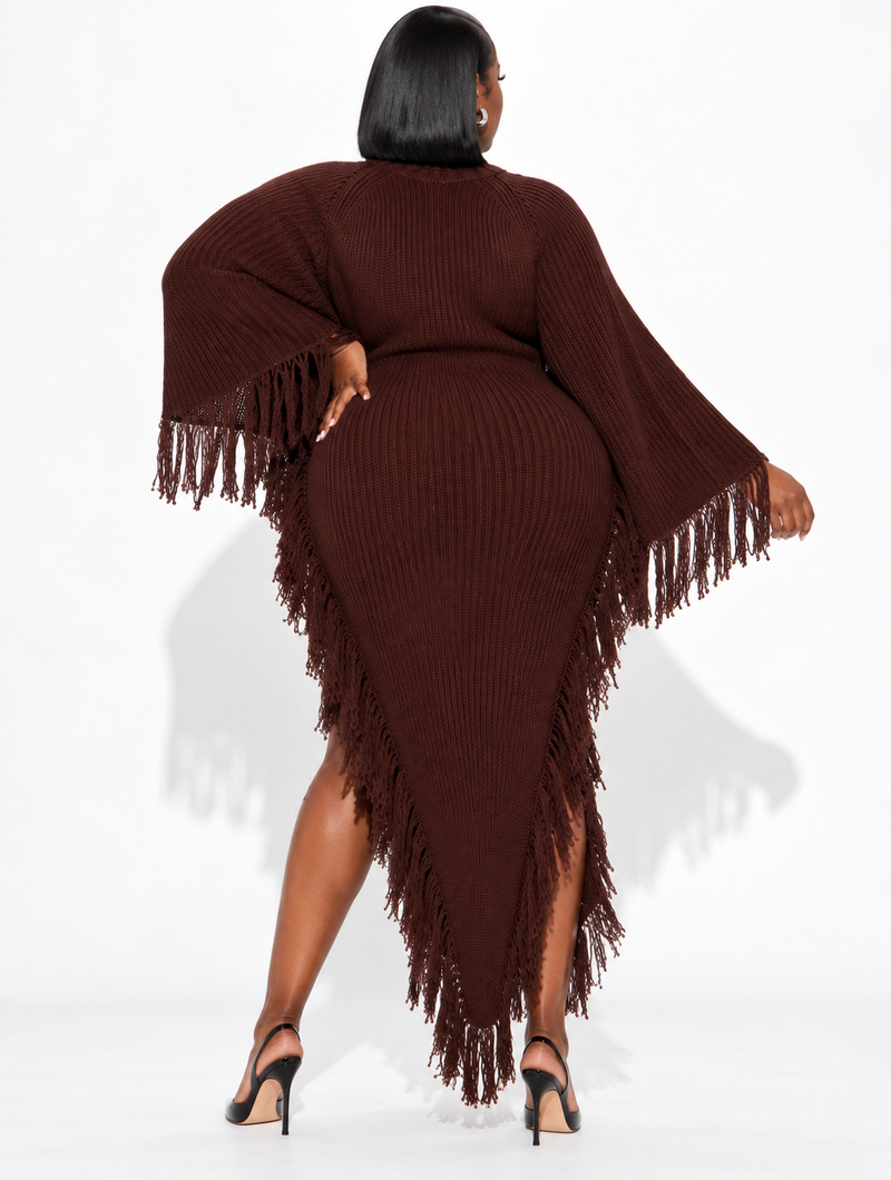 Mocha Fringe Knit Dress